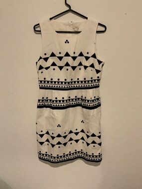 J. Crew Black & White Geometric Fit & Flare Sleeveless Dress Size 8